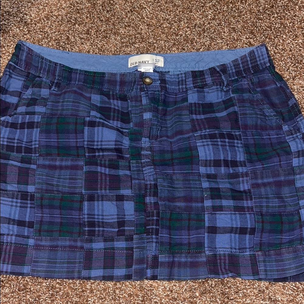 Old Navy Women's Blue and Green Plaid Mini Skirt